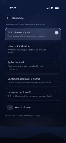 Écran résolutions MindOff